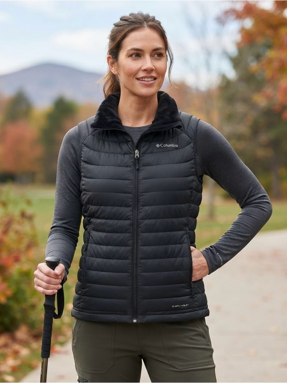 Columbia Black Quilted Insulated Vest with Soft Collar